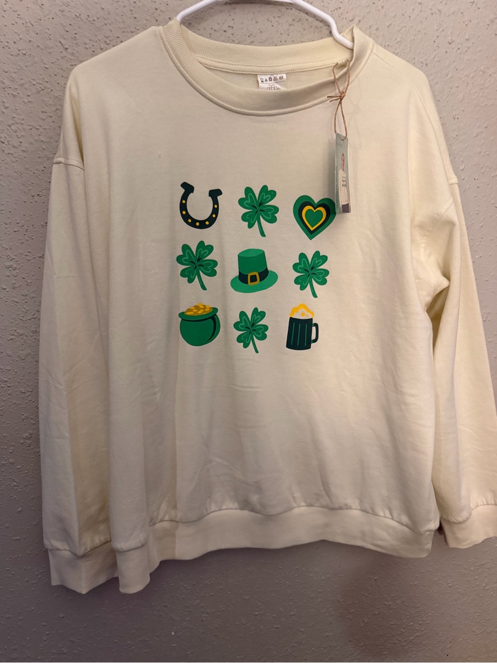 Serra Cream Sweatshirt with Green St. Patrick's Day Icons